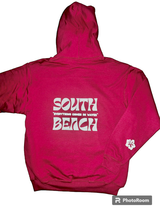 Everything comes in waves hoodie - hibiscus red